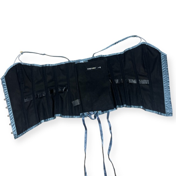 CORSET STORY ANTIQUE DUSKY BLUE SATIN OVERBUST CORSET US SIZE 20 2X - Picture 9 of 16